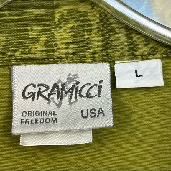 Gramicci Short Sleeve Button Up Shirt Green Tribal Print Sz L - Picture 5 of 11